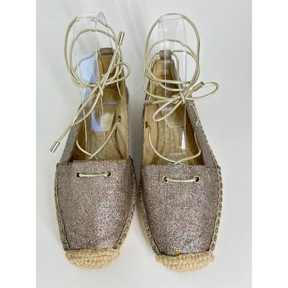Zara Woman Sparkly Lace Up Flat Espadrilles Size 8